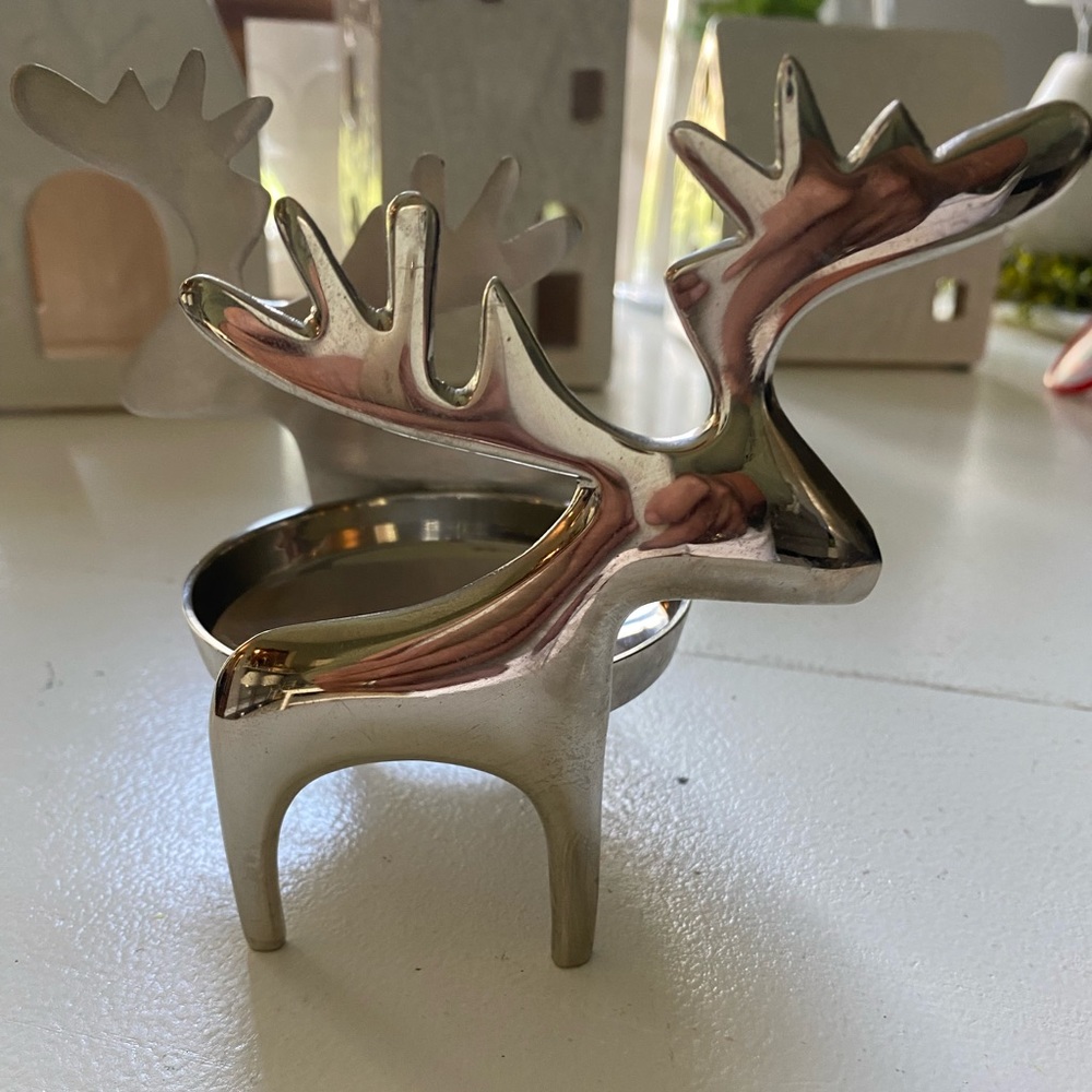 Crate and Barrel Reindeer Pillar Candle holders (2)